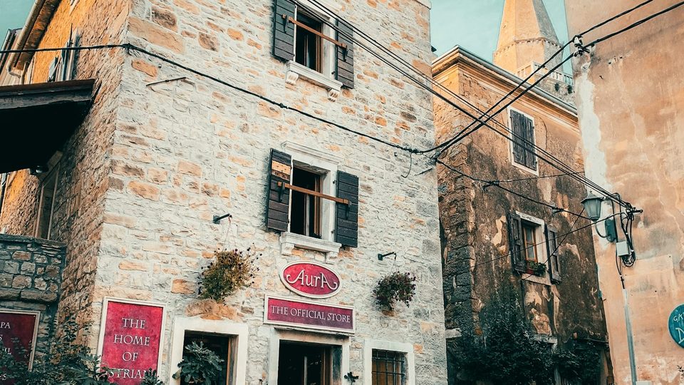 Cobbled street and art galleries in Grožnjan hill town, Istria Croatia travel guide