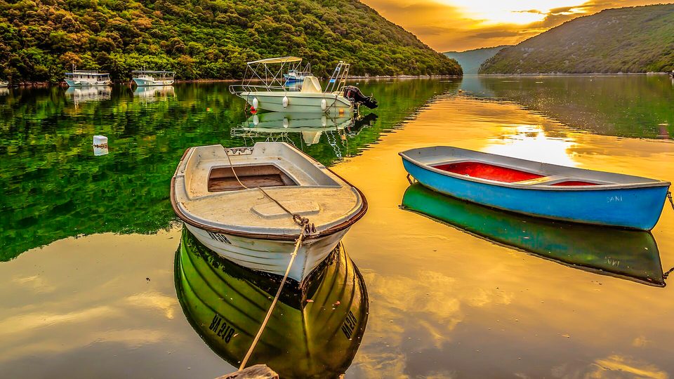 Lim Bay sea channel and hills near Rovinj, Istria Croatia travel guide